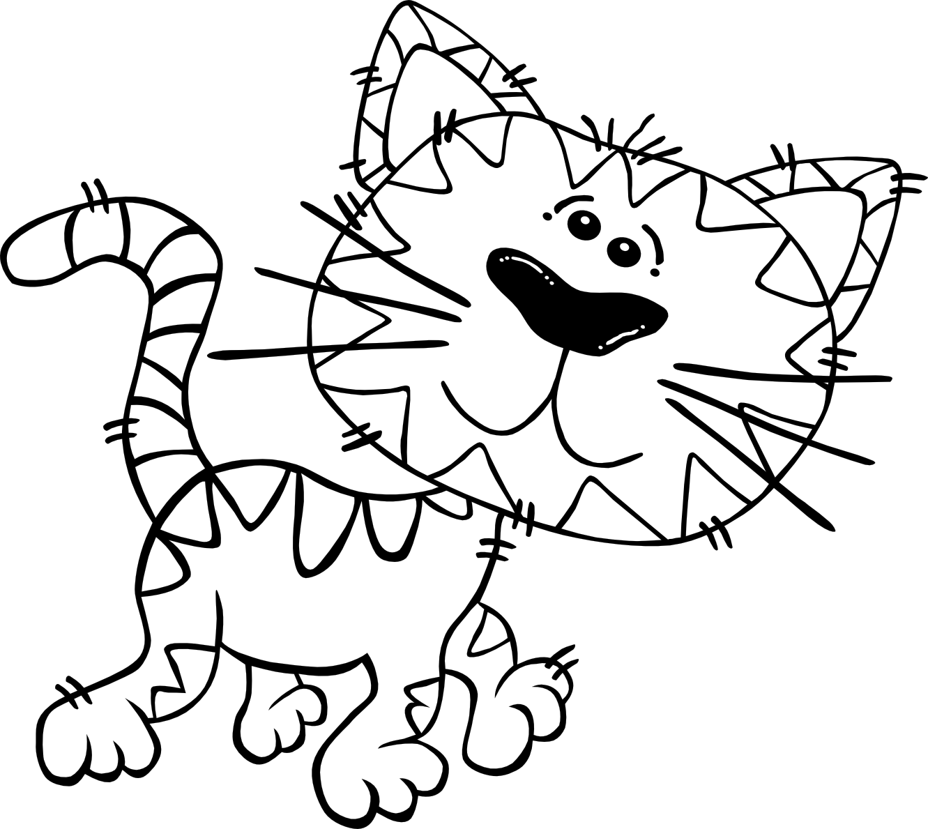 cartoon cat walking 1 black white line art tattoo SVG - ClipArt 