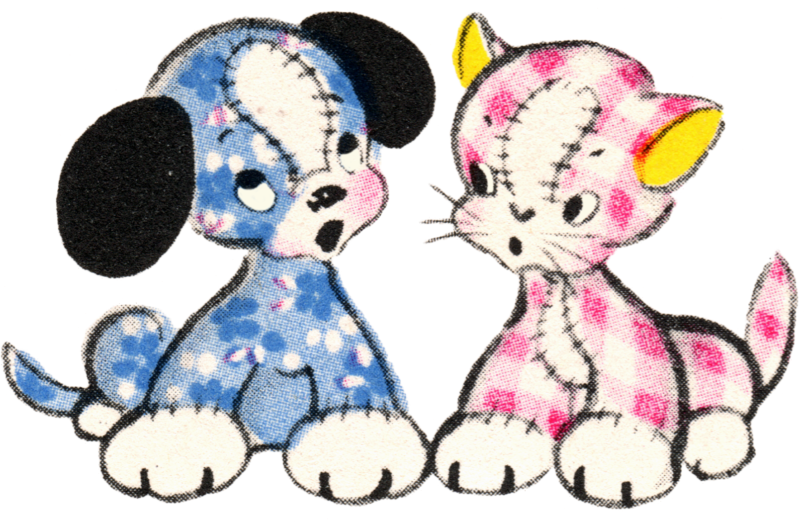 Free Vintage Clip Art - Adorable Puppy and Kitty Duo - Free Pretty 