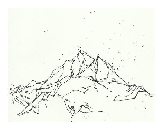 Mountain Sketch Drawing Print - Black and White 8x10 Wall Art 