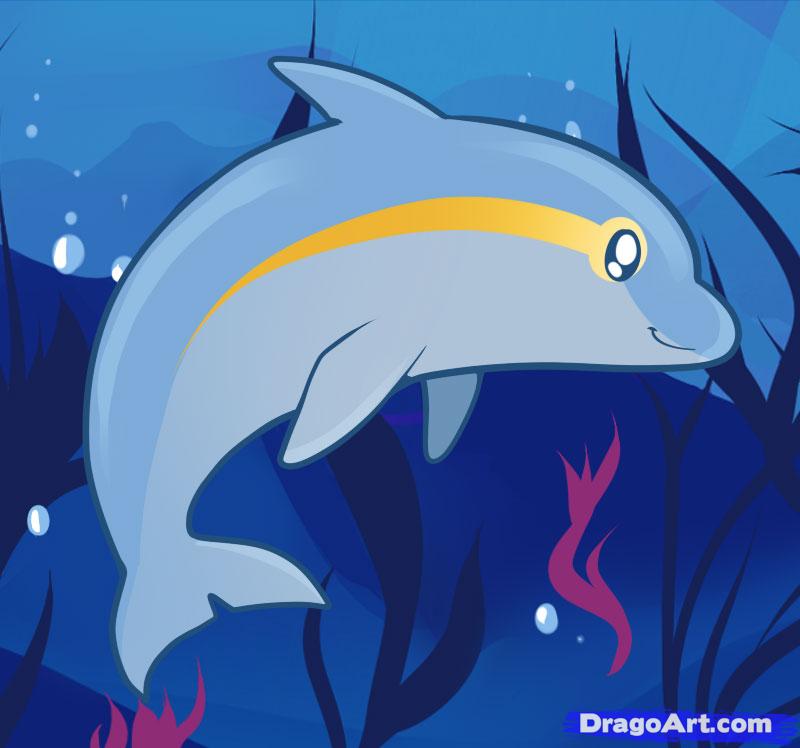 How to Draw a Dolphin for Kids, Step by Step, Animals For Kids 