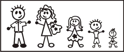 stick family of 5 clipart cutout