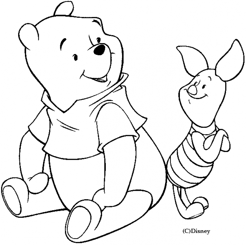 Coloring picture of piglet with his friend winnie the pooh