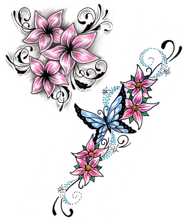 Floral Pattern And Tribal Beautiful Butterfly Tattoo For Women