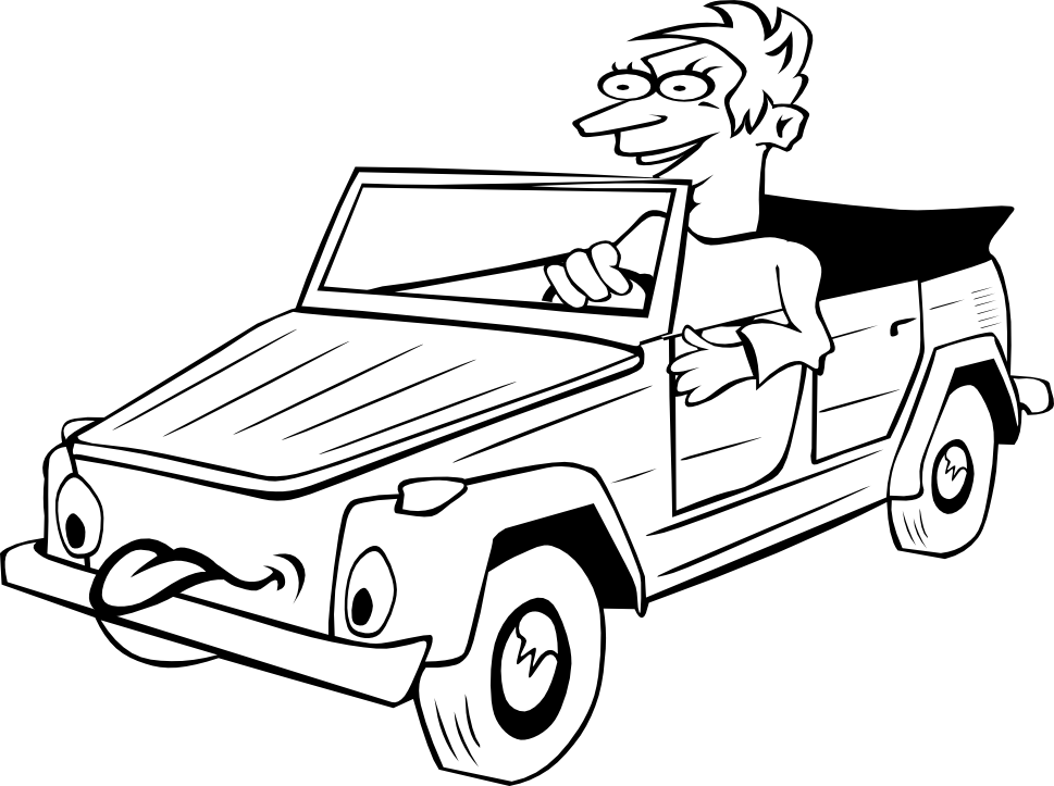 Boy Driving Car Cartoon 1 Black White Line Art Tatoo Tattoo 