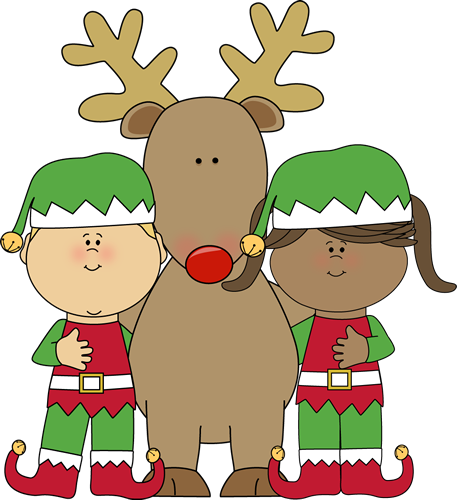 Christmas Elves with Reindeer Clip Art - Christmas Elves with 