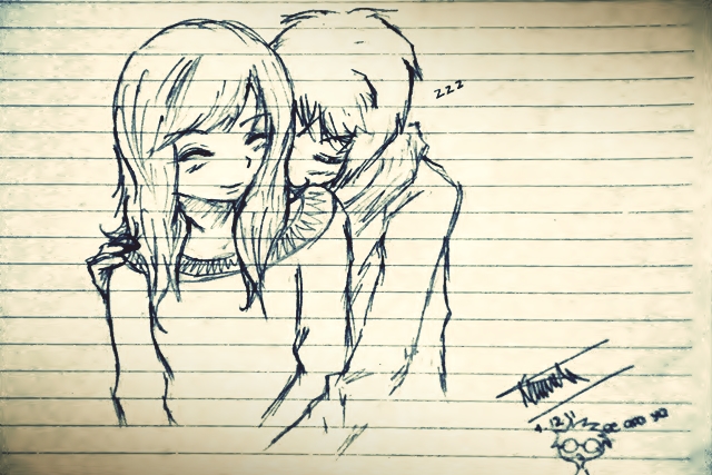 drawing couple hugging