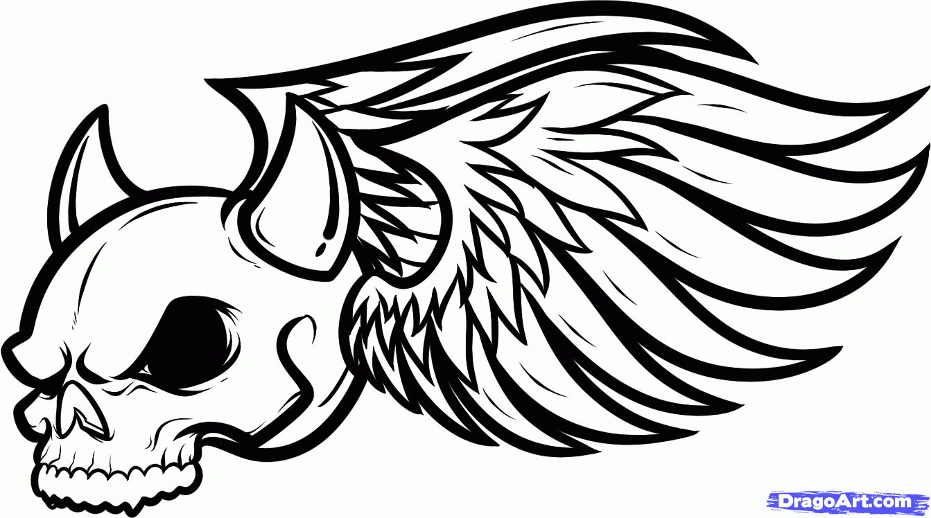 skull with wings drawing easy - Clip Art Library