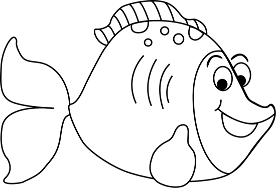 Black and White Cartoon Fish Clip Art - Black and White Cartoon 