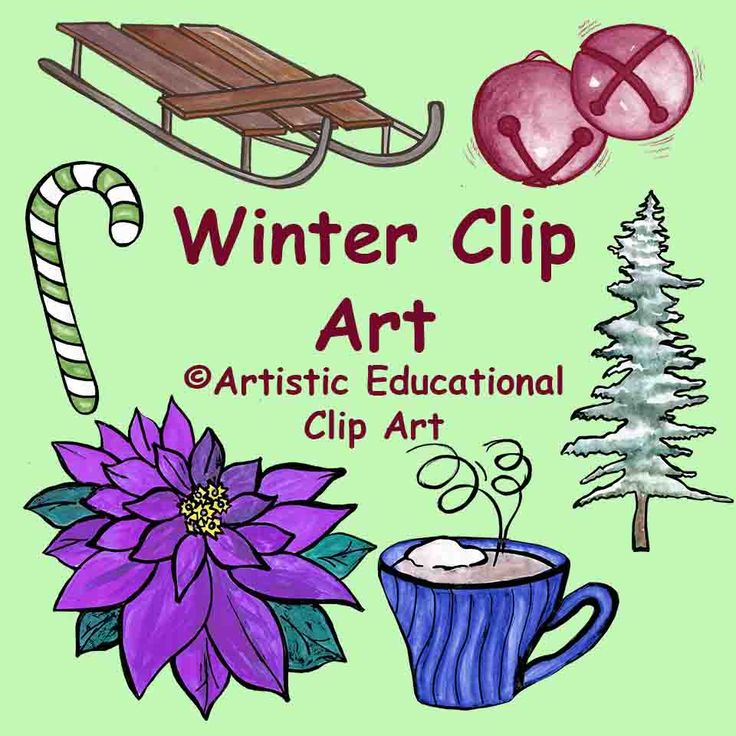 Winter Clip Art - Pine trees - jingle bells - hot beverages - candy c?