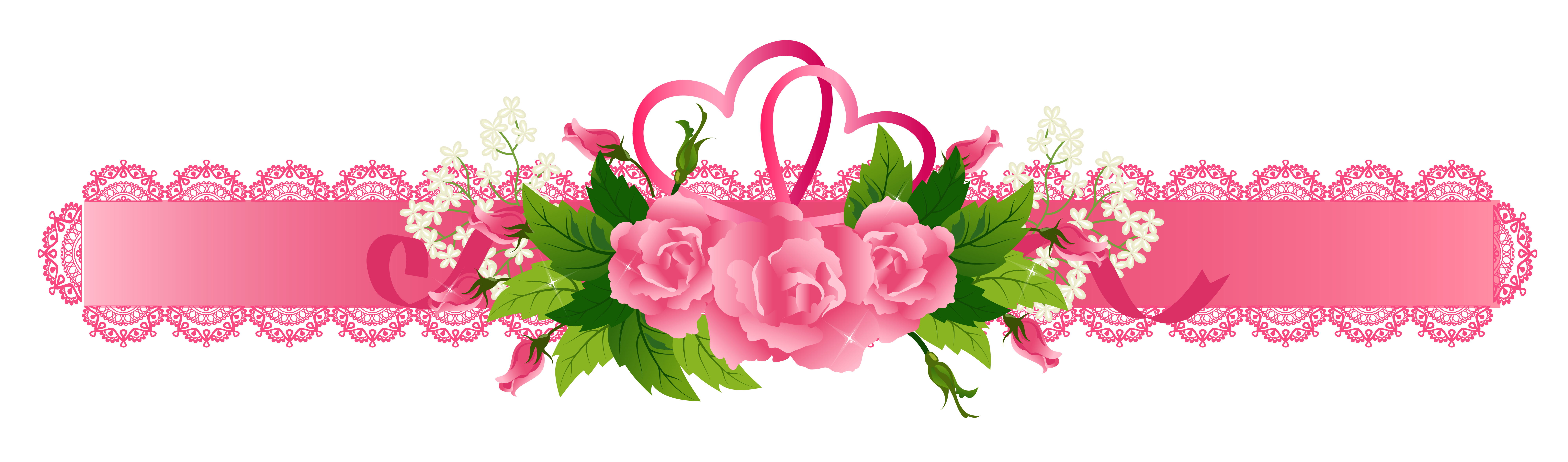 Decorative Pink Ribbon with Roses PNG Clipart