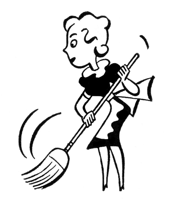 Cleaning black and white - Retro Clip Art Sweeping People Cleaning 