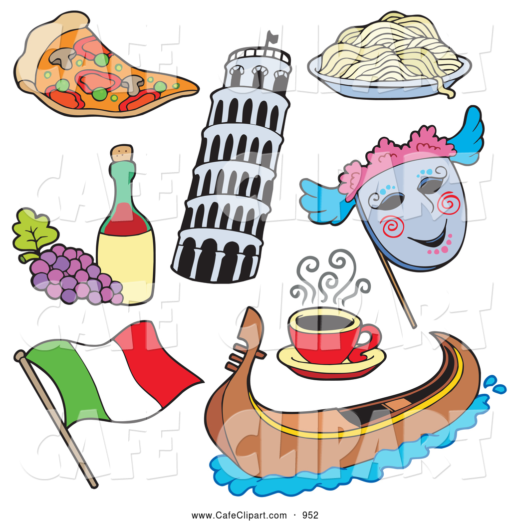 Vector Cartoon Clip Art of a Digital Group of Italian Items by 