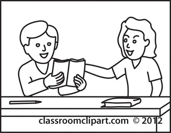School : two-children-reading-homework-book-outline : Classroom 