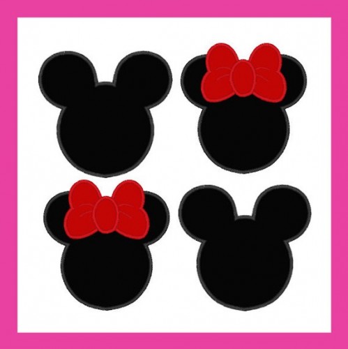 Mickey and Minnie Silhouette Heads Set of 2 Machine Applique 