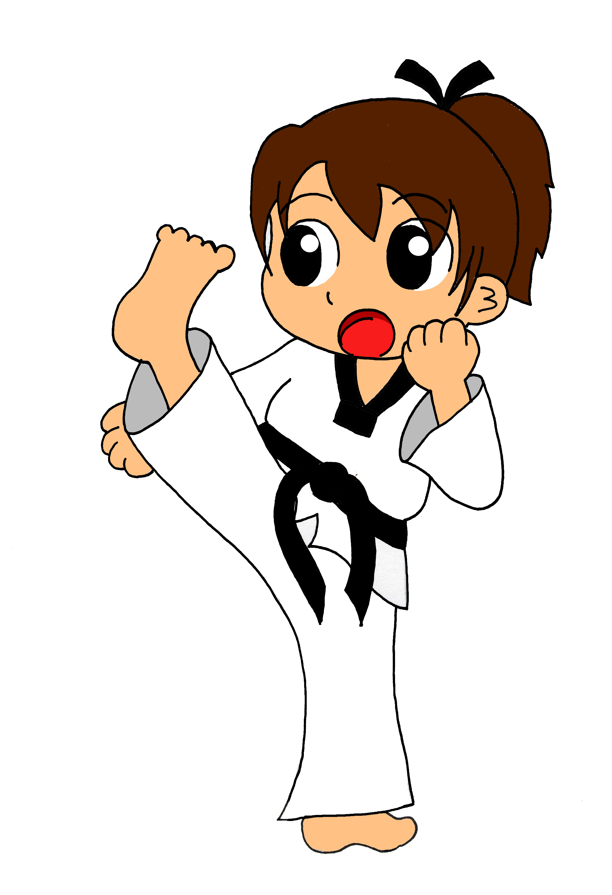 cartoon drawing of girl playing taekwondo - Clip Art Library