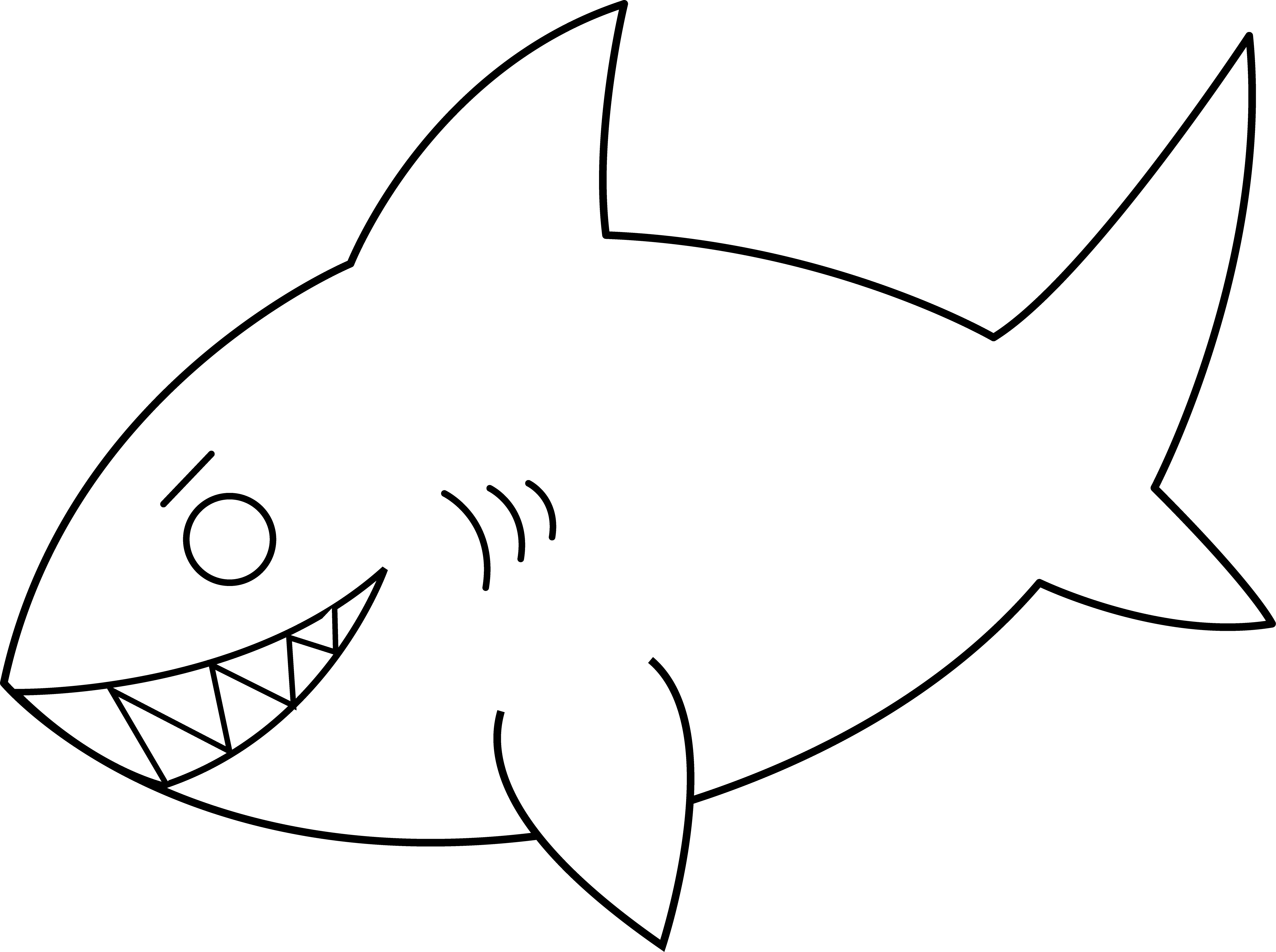Colorable Shark Line Art - Free Clip Art
