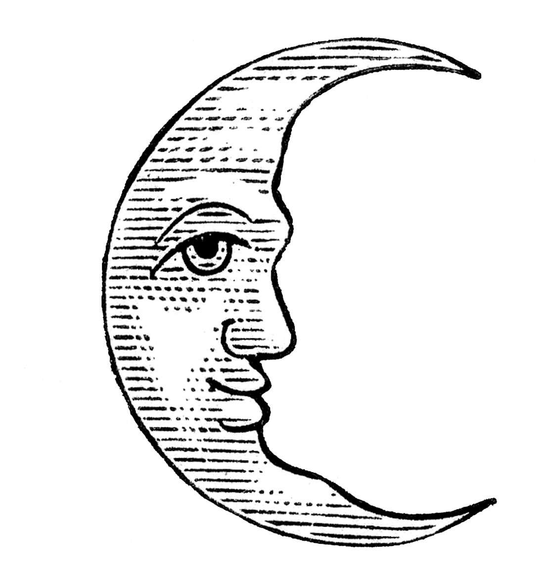 Antique Clip Art - Man in the Moon - Crescent and Full - The 