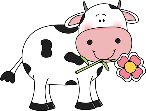 Cow with a Flower in its Mouth Clip Art - Cow with a Flower in its 