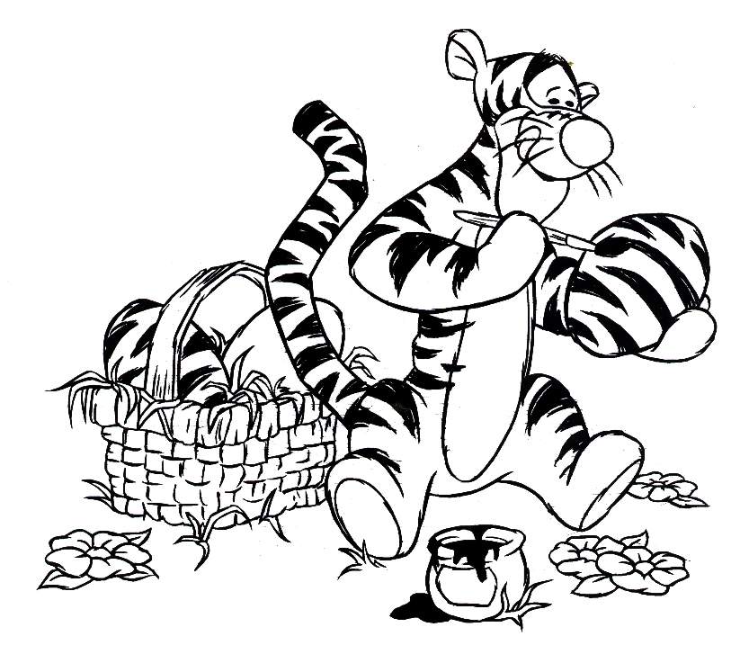 Disney Cartoon Tiger Doing Paint On Vase Coloring Pictures 