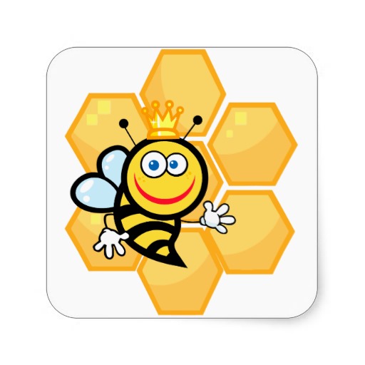 cute queen bee and beehive square sticker | Zazzle