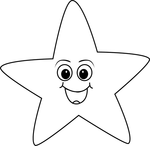 Black and White Happy Face Star Clip Art - Black and White Happy 