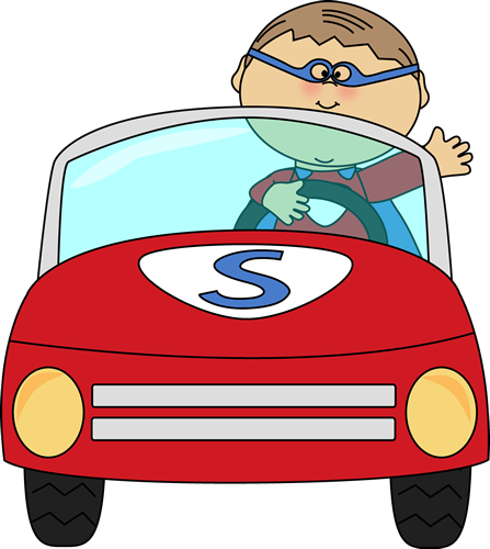 Boy Superhero Driving a Car Clip Art - Boy Superhero Driving a Car 