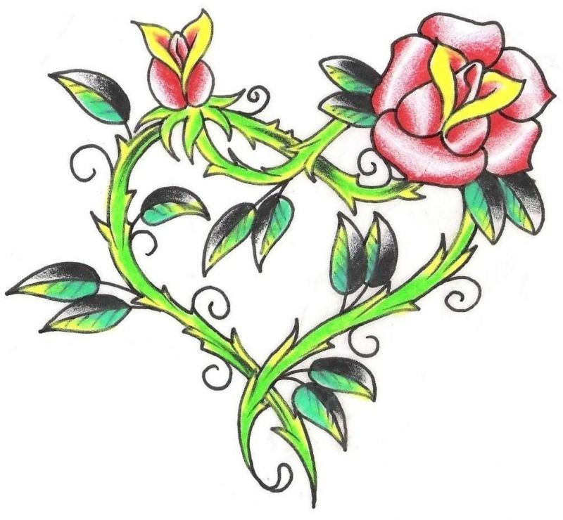 Green heart with roses and leafs
