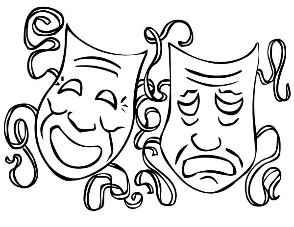 The Twin Comedy and Tragedy Mask on Mardi Gras Coloring Page: The 