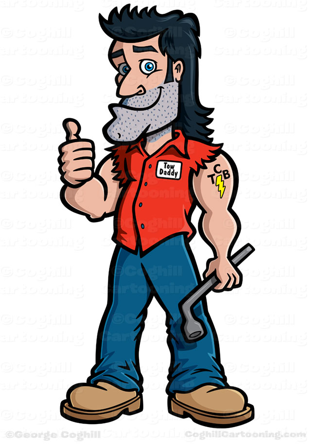 Redneck Mechanic Cartoon Character Mascot - Tow Daddy - Coghill 
