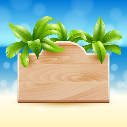Coconut tree and Wooden Boards vector 04 - Vector Other free download