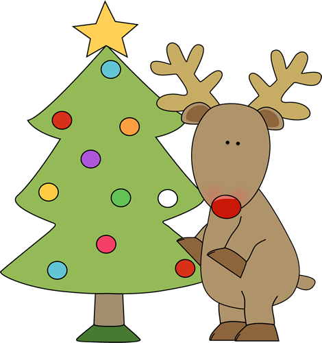 Reindeer Standing By a Christmas Tree Clip Art - Reindeer Standing 