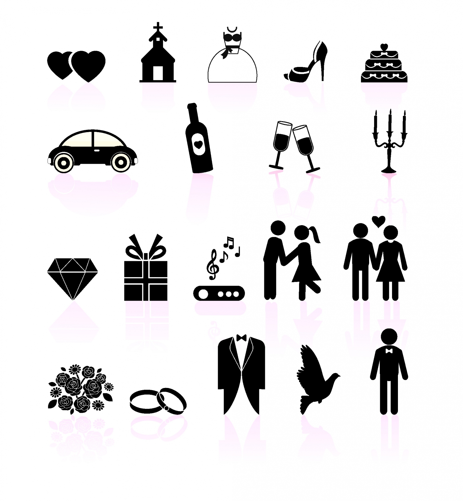 Wedding day black and white set icons Free Vector 