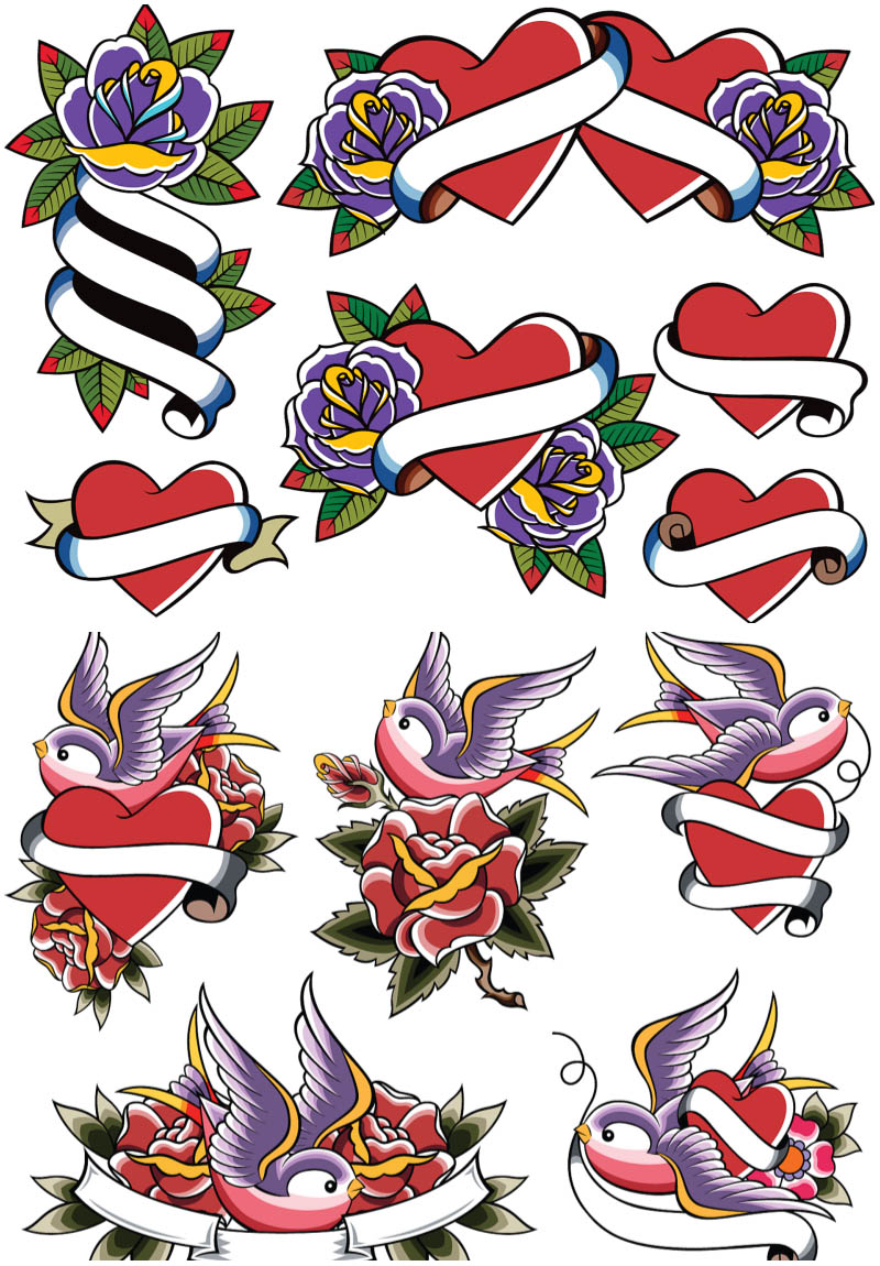 Love style color tattoos with heart vector | Vector Graphics 