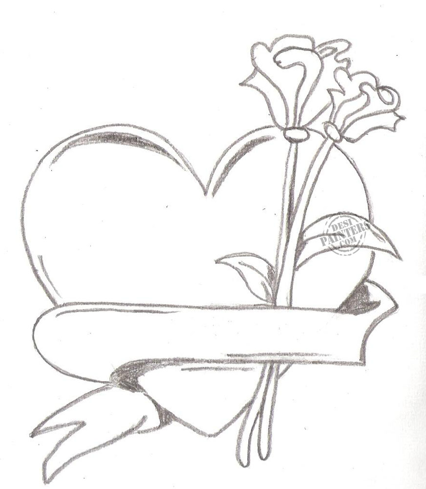 Pencil Drawings Of Hearts And Roses 