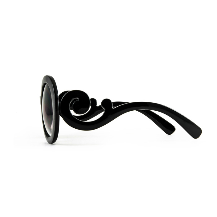 Baroque Swirl Round Sunglasses Black Smoke Gradient Lens Free Case 