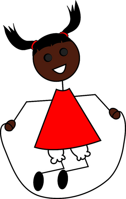 Clip Art Illustration of a Cartoon Little Black Girl Jumping Rope 