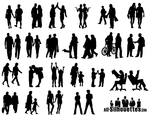 People in Couples Silhouettes Vector Free | 123Freevectors