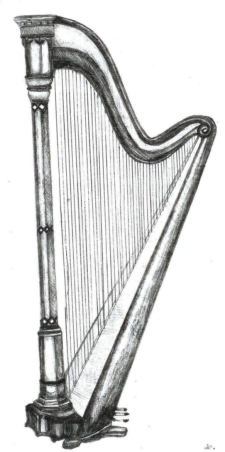 Pencil Drawings | Harp Pencil Drawing | Artwork: Musical 