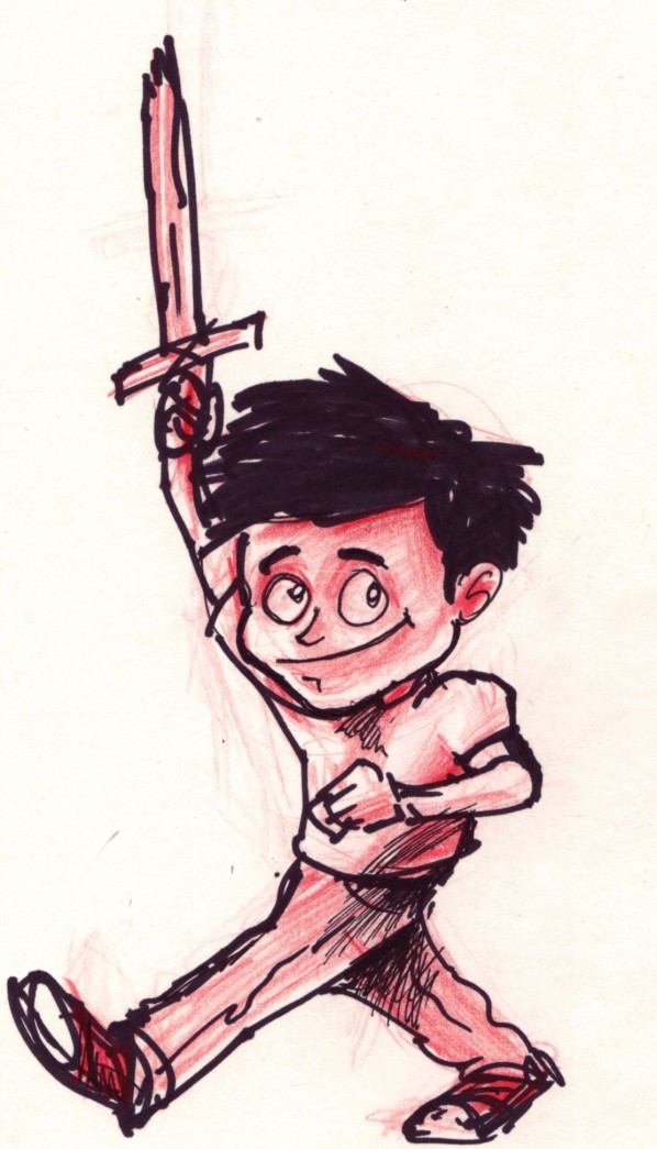 Kid With Wooden Sword Playing ? Cartoon