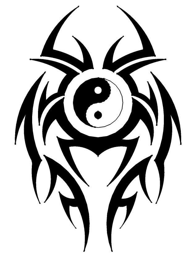 Black Tribal And Yin Yang Symbol Tattoo Design