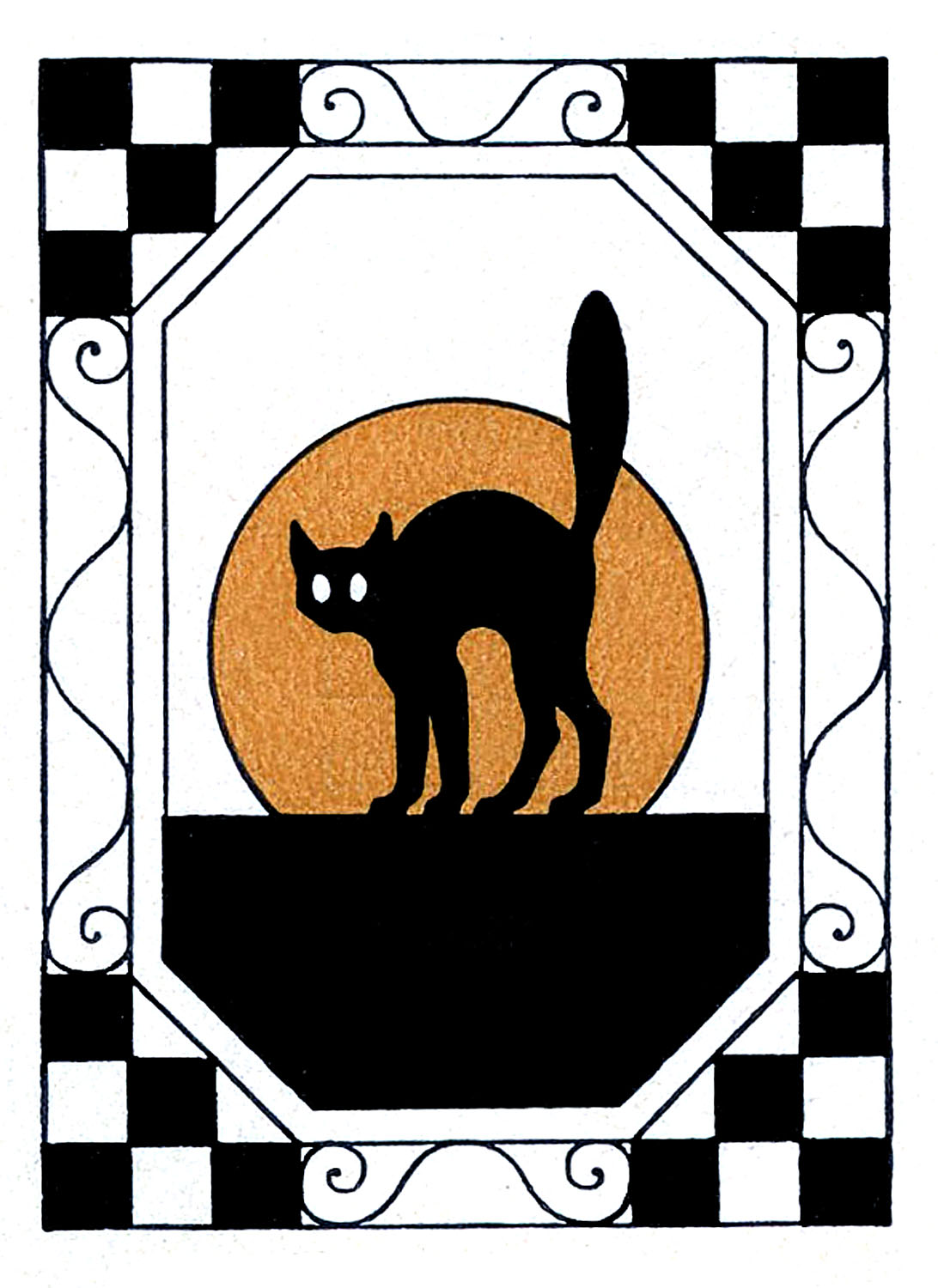 Vintage Halloween Clip Art - Black Cat with Moon - The Graphics Fairy
