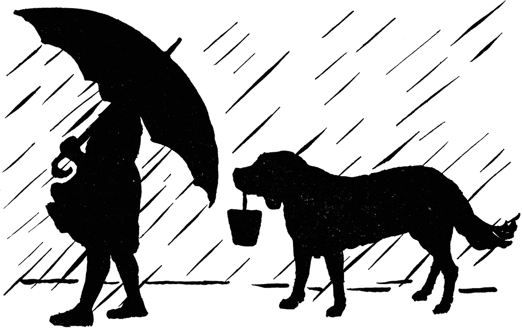 Girl with Umbrella amp Dog in Rainstorm | ClipArt ETC