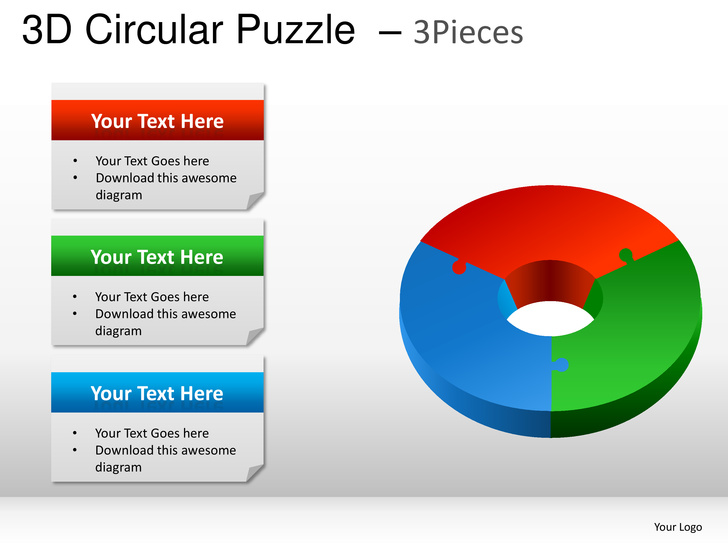 3d circular puzzle 3 pieces powerpoint presentation templates