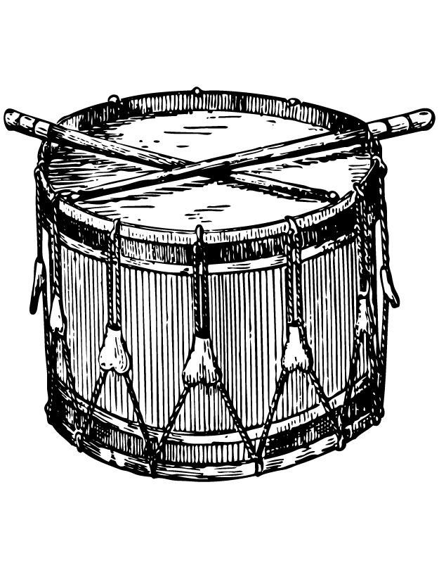 Old Ink Drawing of a Patriotic Military Drum @ Vintage Fangirl