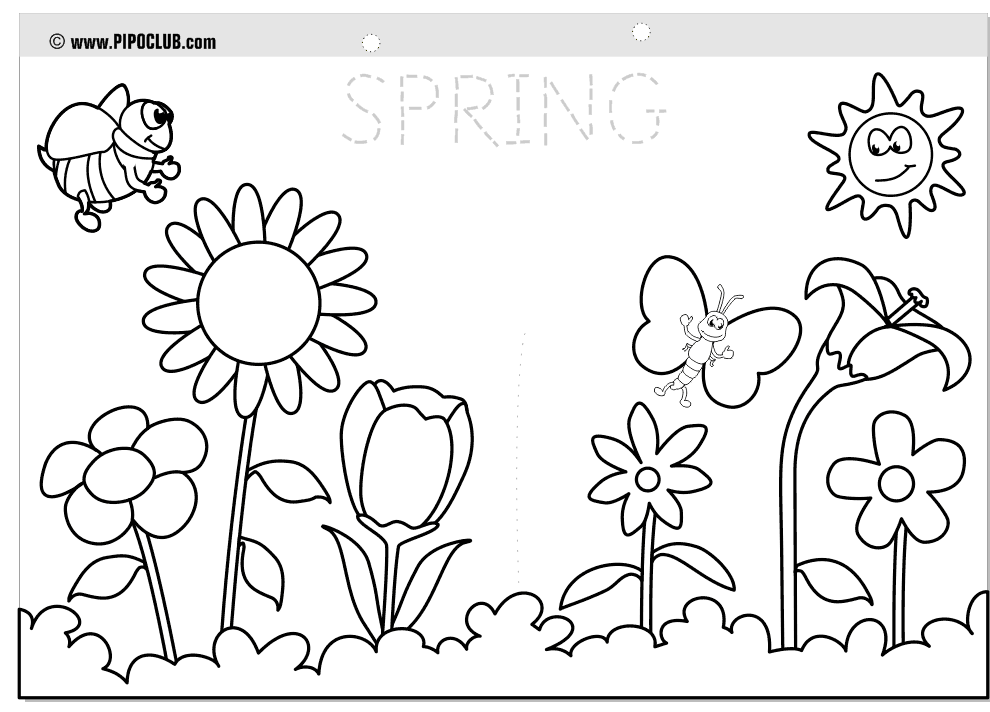 coloring cartoon spring face | Spring coloring page. | Decorate 
