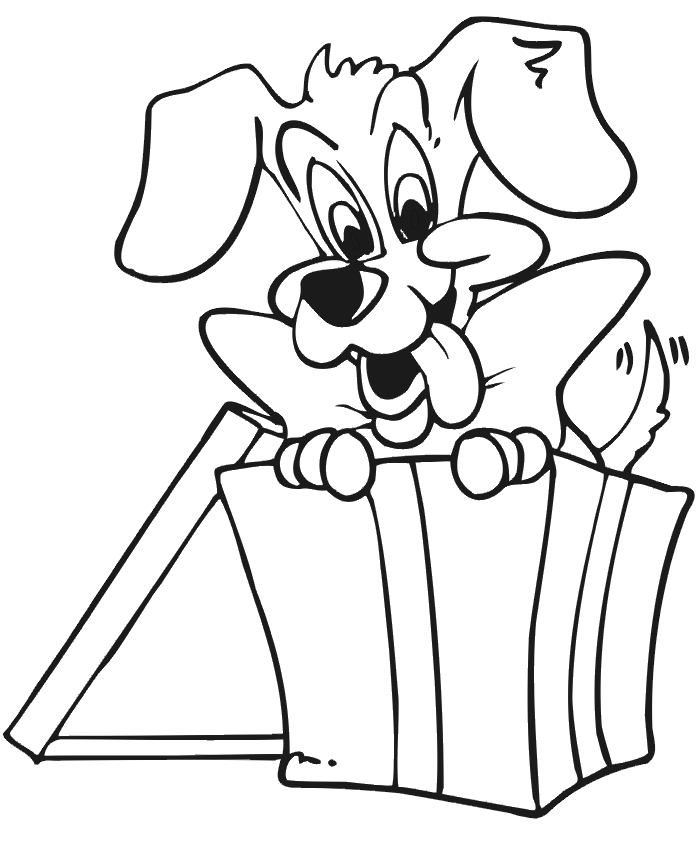 Christmas Present Coloring Page Puppy In Gift Box Christmas 
