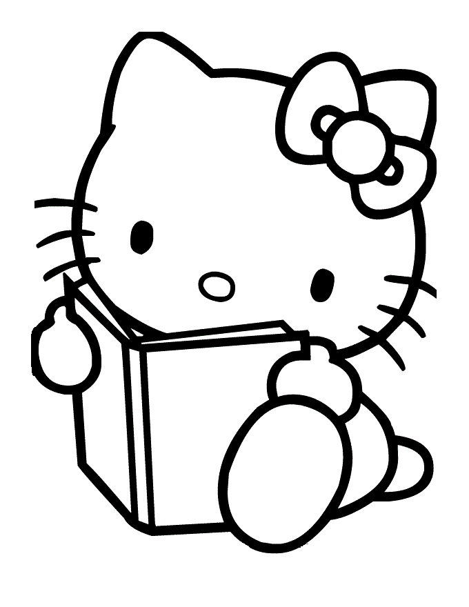 Coloring Pages of Hello Kitty Reading Book | Free Coloring Pages
