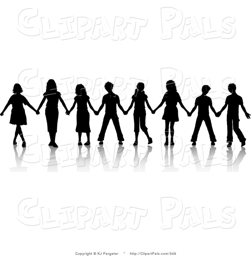 Pal Clipart of a Group of Black Silhouetted Boys and Girls 