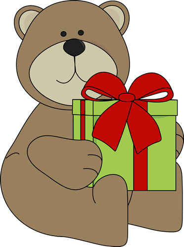 Christmas Bear with Gift Clip Art - Christmas Bear with Gift Image