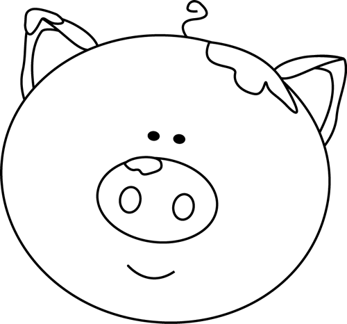 Black and White Pig Face with Mud Clip Art - Black and White Pig 